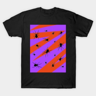 Halloween Spider Pattern on Purple and Orange T-Shirt